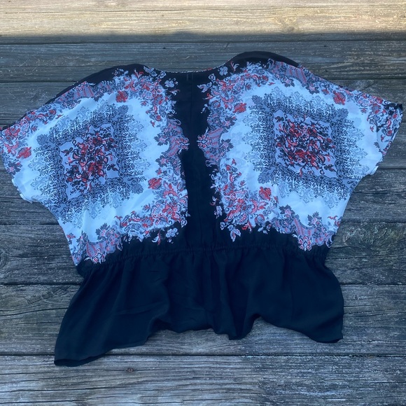 Lane Bryant floral blouse semi-sheer tunic dolman sleeves flounce sz 22/24 - Picture 5 of 12